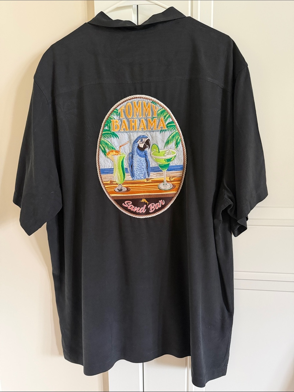Tommy Bahama Black Short-Sleeve Camp Shirt with Colorful Back Patch